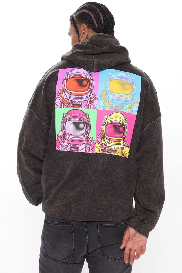 Mens NASA Exploration Hoodie in Black Wash Size Medium by Fashion Nova
