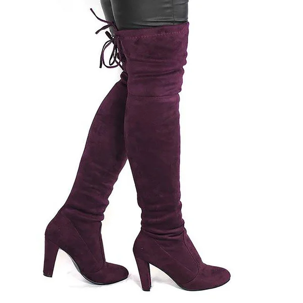 Women's High Boots Over The Knees Stretch Tight Faux Suede Brown 10