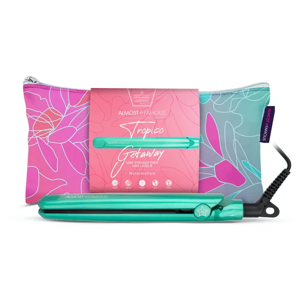 Almost Famous - 0.5 inch Tropico Getaway Mini Travel Flat Iron with Designer Bag - Watermellow