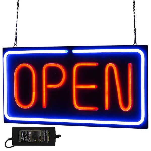 Vevor Neon Open Sign 24x12 inch LED Light 30W Horizontal 30W Game Rooms Hanging Chain