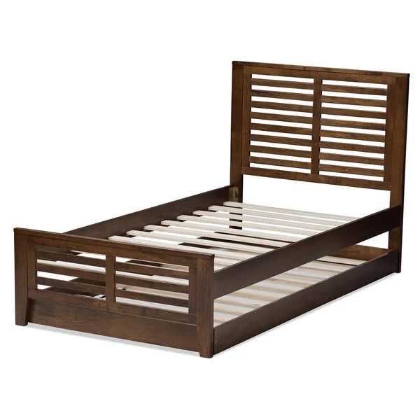 Sedona Modern Classic Mission Style Walnut Finished Wood Platform Bed with Trundle Brown Twin - Baxton Studio