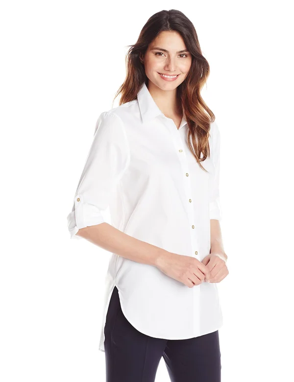 Calvin Klein Plus Size High-Low Tunic Shirt - Natural