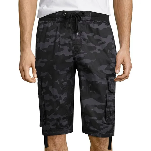 Southpole Mens Jogger Shorts with Cargo Pockets, Grey/Black, M