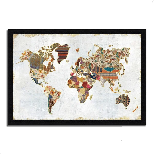 41x22 x 60x22 Pattern World Map by Laura Marshall Framed Painting Print