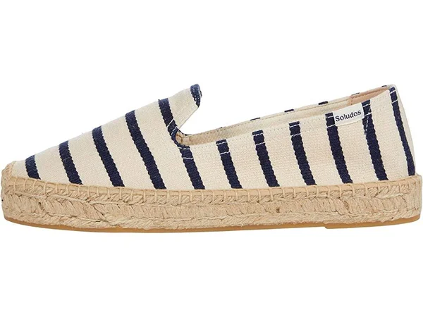 Canvas Platform Smoking Slipper Navy, White Stripe, 8