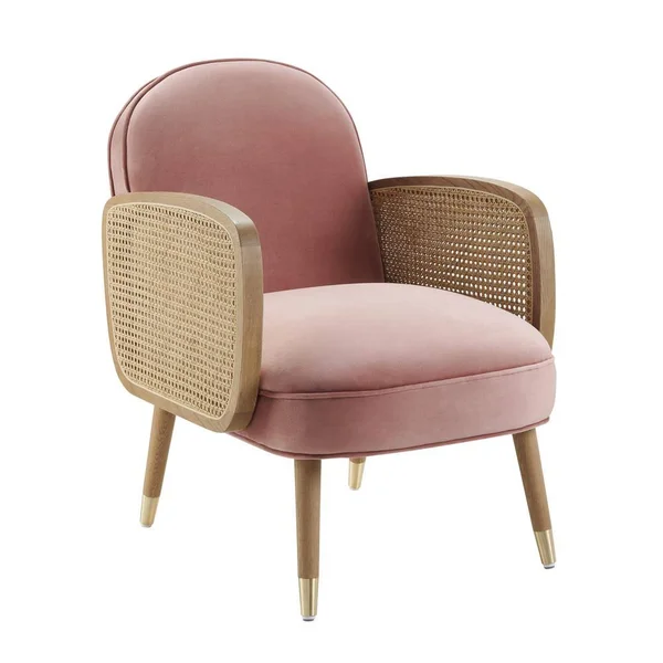 Art Leon Mid Century Modern Velvet Upholstered Oak Woven Arm Accent Chair, Living Room Chair