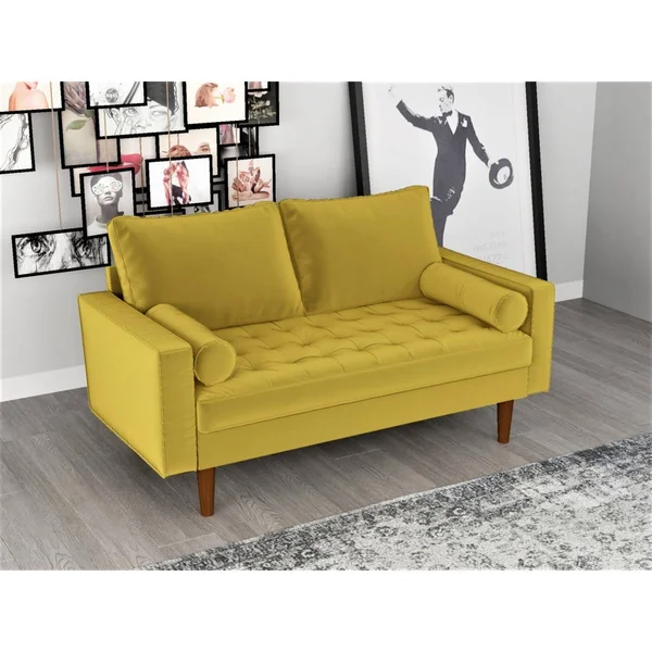 Container Furniture Faux Leather Mid-Century Sofa - Goldenrod