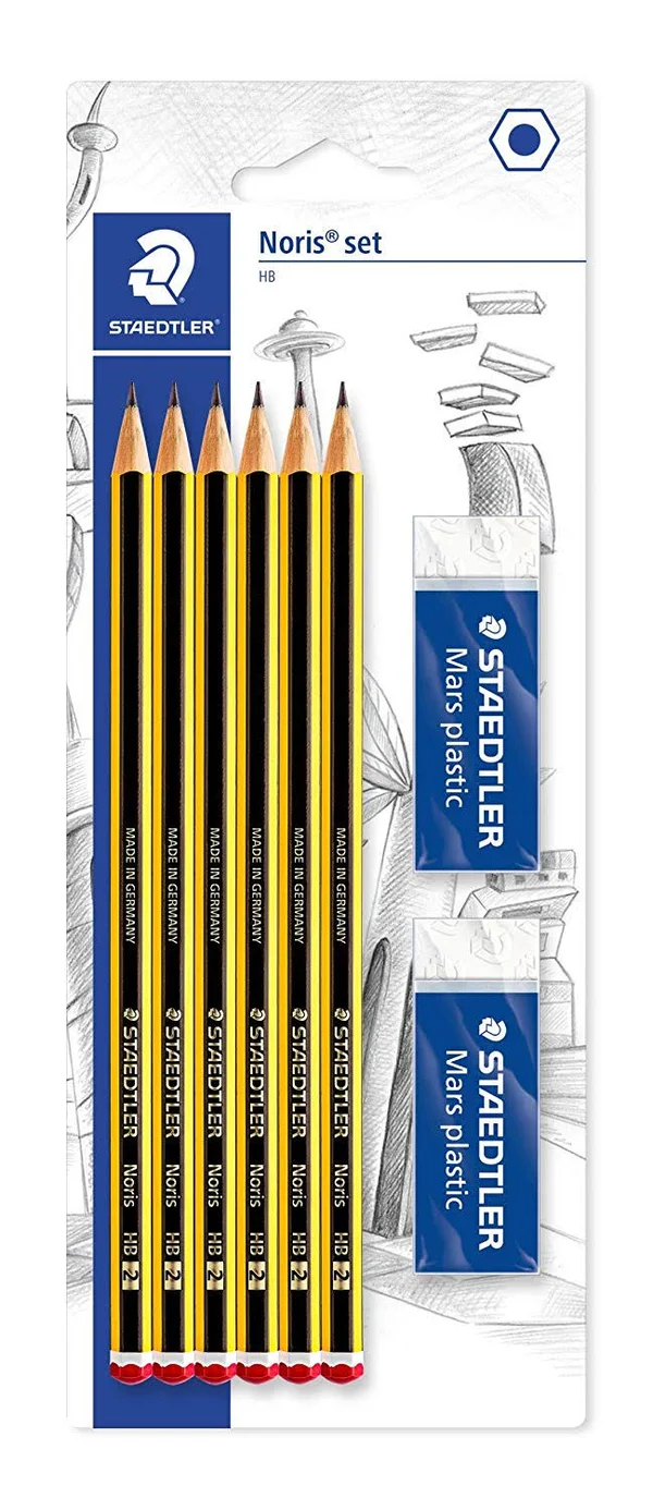 Staedtler 120 RBK6D Pencil HB Pack of 6 with 2 Erasers