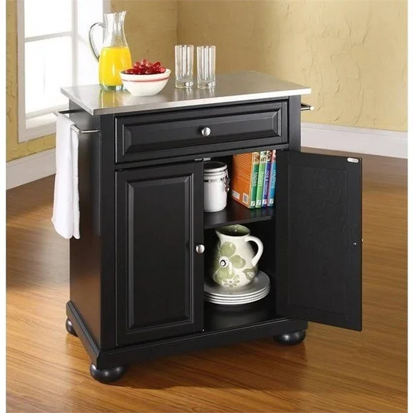 Bowery Hill Stainless Steel Top Kitchen Island in Black - BH-376110