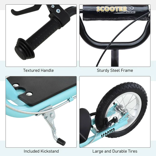 Aosom Teens Youth Scooter Ride on Toy with Adjustable Handlebar, Dual Brakes, and Inflatable Wheels for Kids 5+ - Blue
