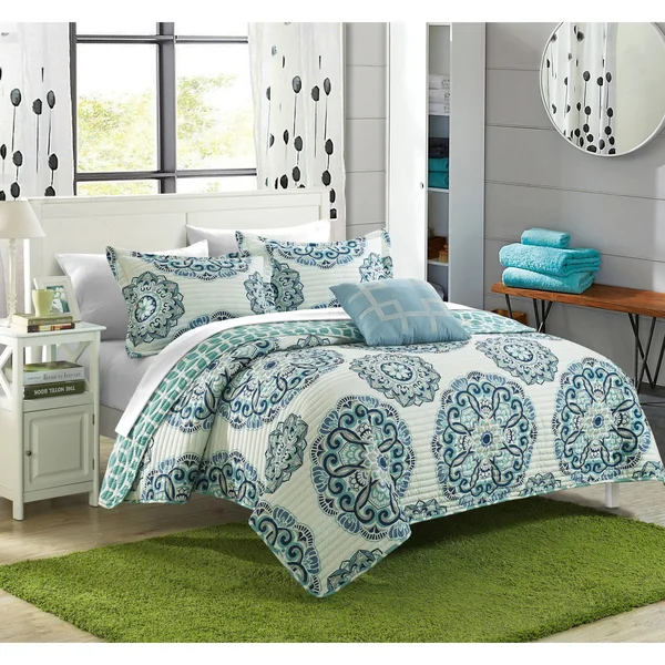 Chic Home Miranda 8 Piece Reversible Quilt Set, Size: King, Green