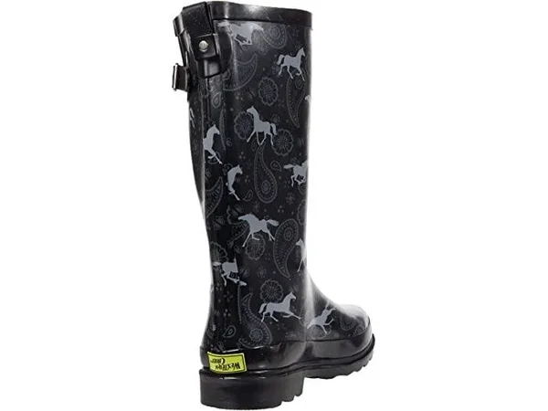 Western Chief Printed Tall Rain Boot Blue Mustang, M, 8