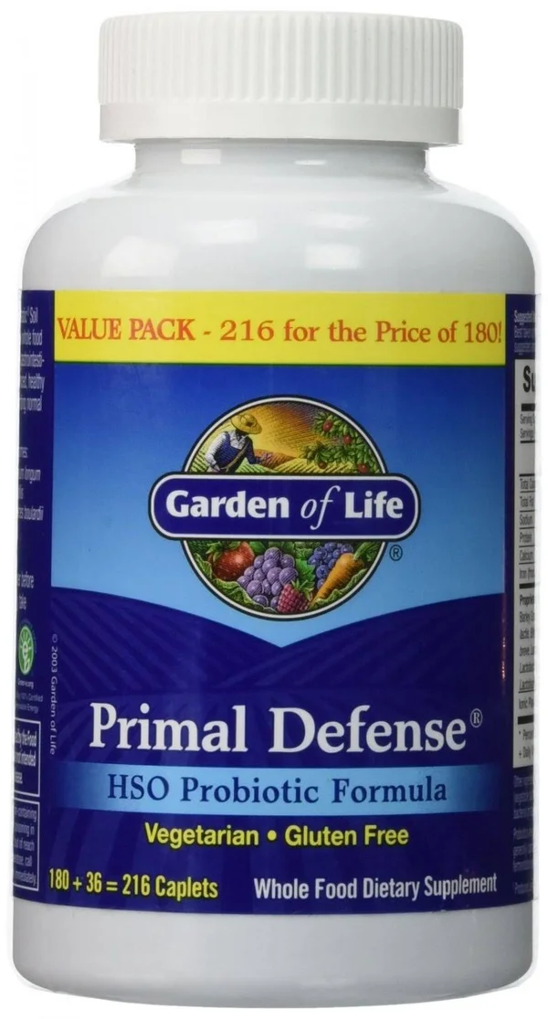Garden of Life Whole Food Probiotic Supplement - Primal Defense HSO Probiotic Formula Dietary Supplement, 216 Vegetarian Caplets