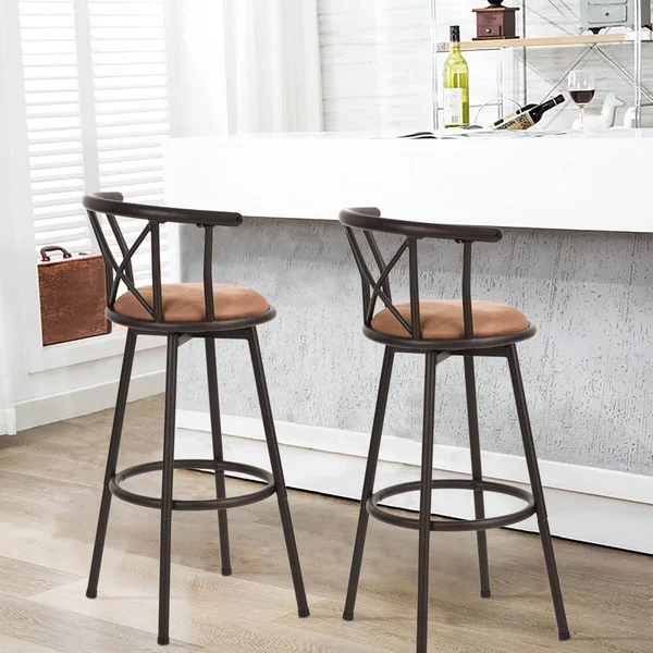 Furniturer Hailey 29 in. Brown Swivel Bar Stool (Set of 2)