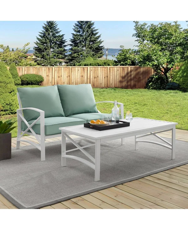 Crosley Kaplan 2-Piece Outdoor Seating Set - White, Gray Cushions, Loveseat, Coffee Table