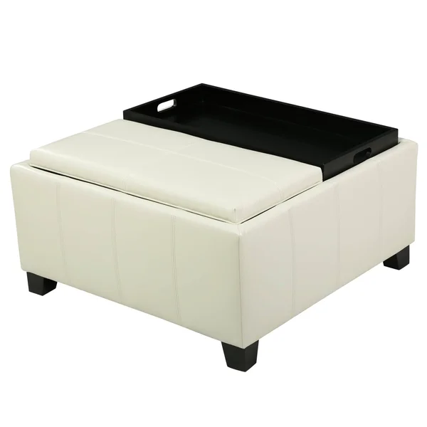 Justin Red Leather Tray Top Storage Ottoman
