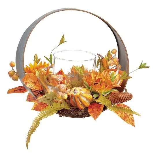 14x22 Sunflower, Pumpkin & Berry Centerpiece with Glass Candleholder by Allstate, Michaels
