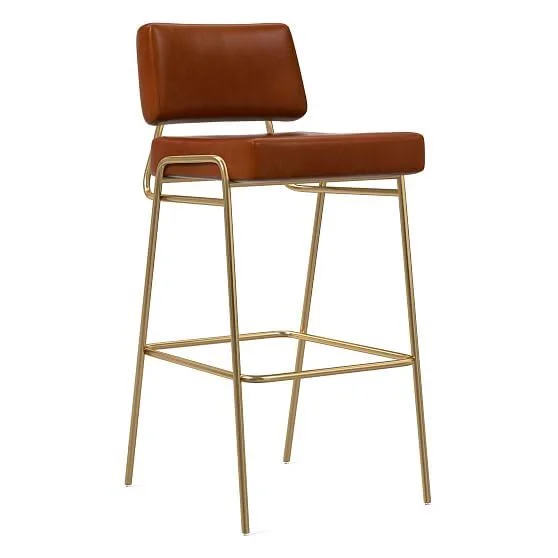 West Elm Wire Frame Counter Stool, Ludlow Leather, Navy, Gunmetal