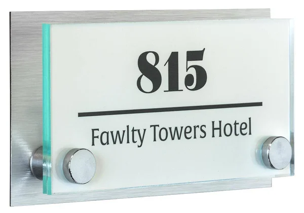 Displays2go Office Door Sign with Brushed Formica Backing and Mounting Hardware