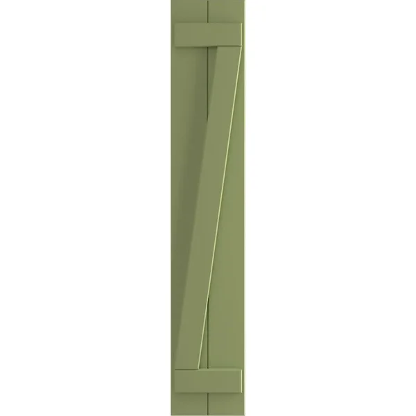 Ekena Millwork TFP102BBF11X025MG 10 3/4x22W x 25x22H True Fit PVC Two Board Joined Board-n-Batten Shutters w/Z-Bar - Moss Green (