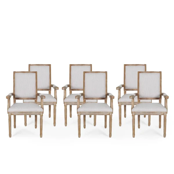 Set of 6 Maria French Country Wood Upholstered Dining Chairs Light Gray/Natural - Christopher Knight Home