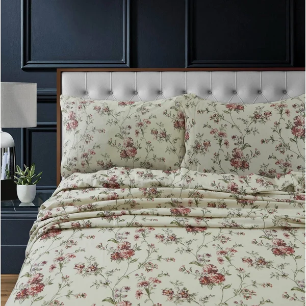 Dollhouse Floral Heavyweight Cotton Flannel Printed Extra Deep Pocket Twin XL Sheet Set - Multicolor