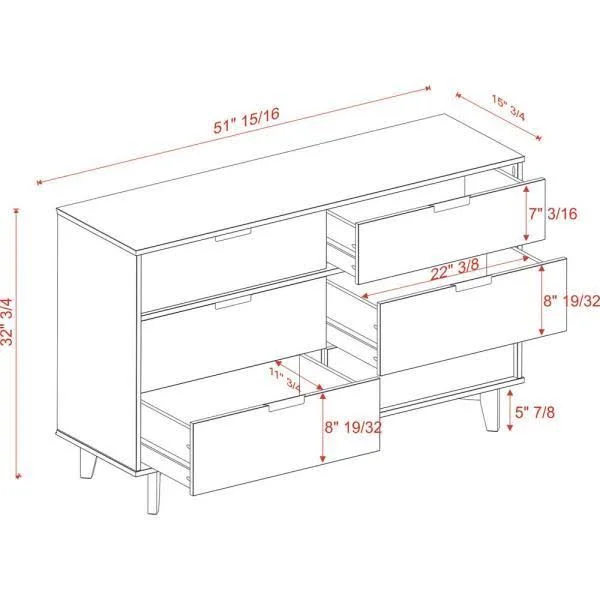 Walker Edison Furniture Company 6-Drawer White Groove Handle Wood Dresser