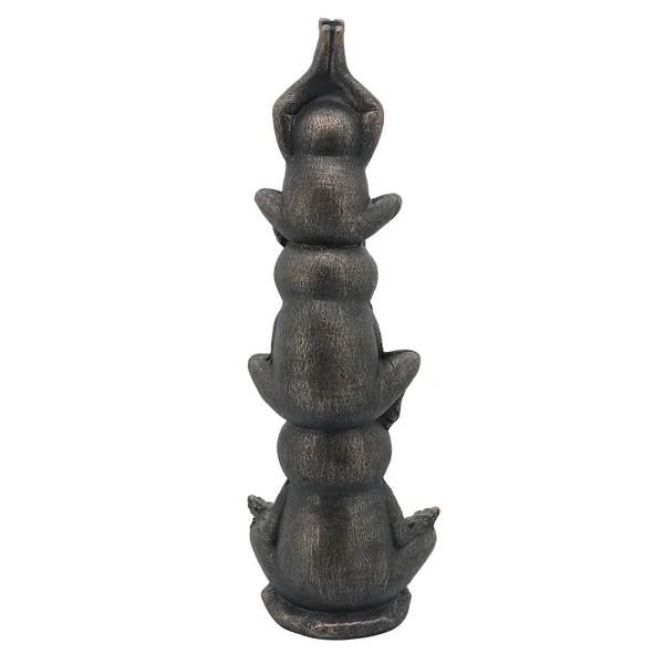 24 Inches Resin Stacked Meditating 3 Frog Accent Decor, Bronze