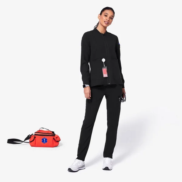 Figs Bellery Scrub Jacket for Women — Black - XXS, XX-Small, XX-Small