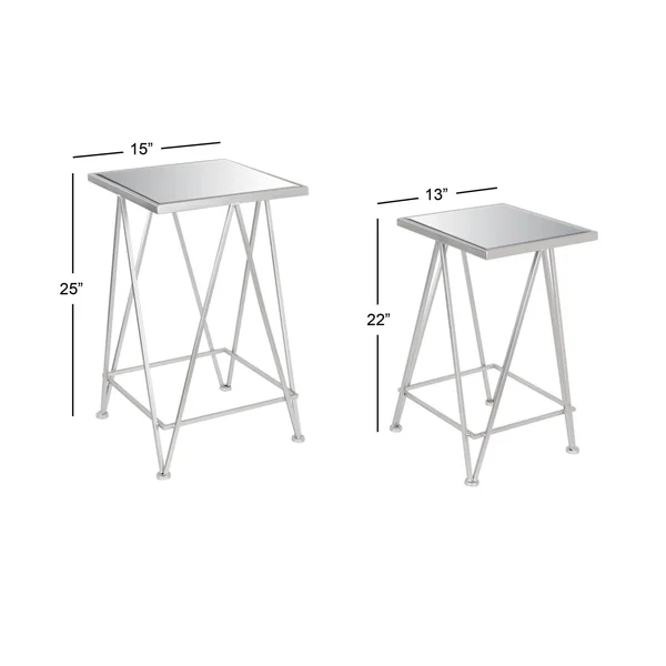 Classy Metal Side Table with Mirror - Set of 2
