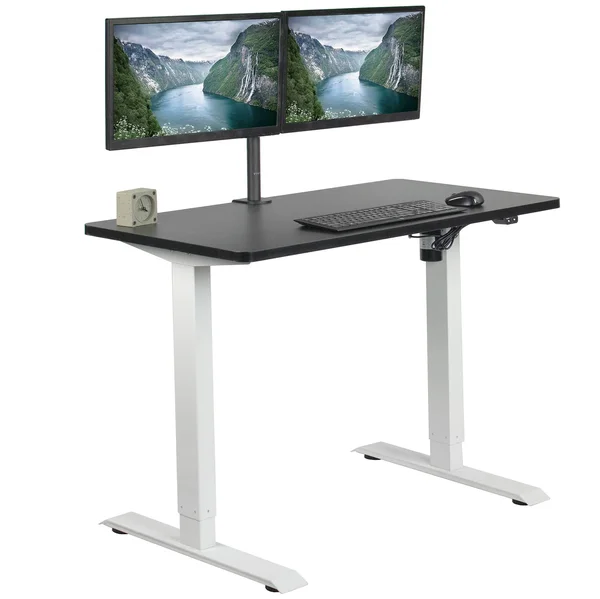Vivo Electric 43” x 24” Stand Up Desk Workstation - Black Table Top, White Frame