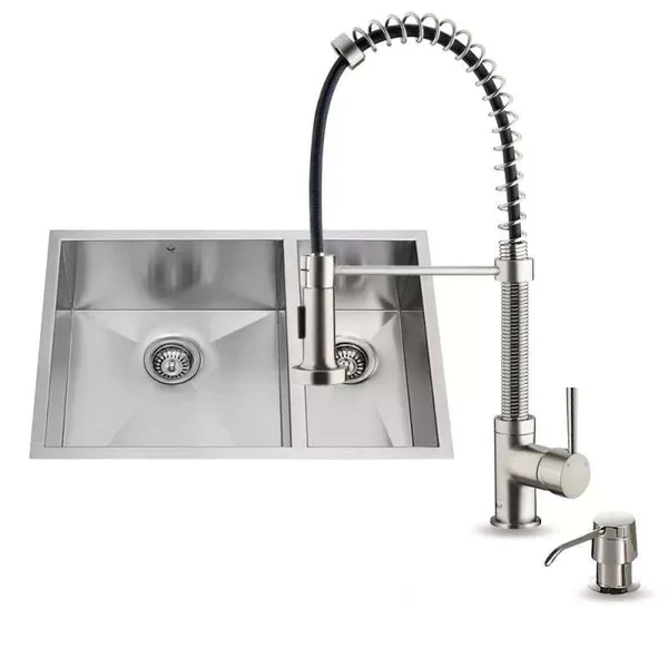 Vigo VG15176 All in One 29x22 Undermount Stainless Steel Double Bowl Kitchen Sink and Faucet Set