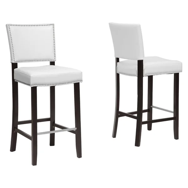 Baxton Studio Aries Modern Bar Stool with Nail Head TRIM, White, Set of 2
