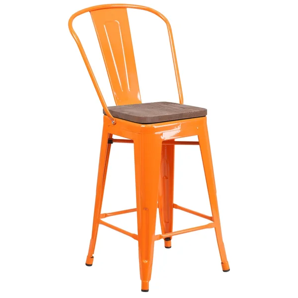 Flash Furniture 24x22 High Metal Counter Height Stool with Back and Wood SEAT - White