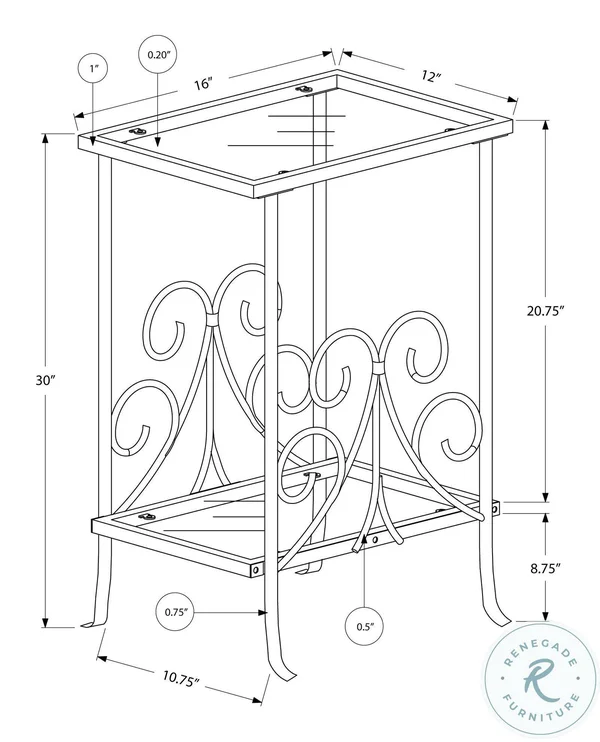 Monarch Accent Table - 30x22H - White Metal with Tempered Glass