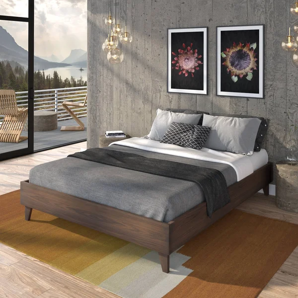 Kotter Home Solid Wood Mid-Century Platform Bed - Natural - Queen