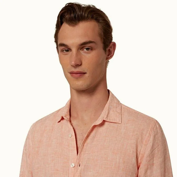 Orlebar Brown Men's Giles Linen Shirt - Orange - Size Medium