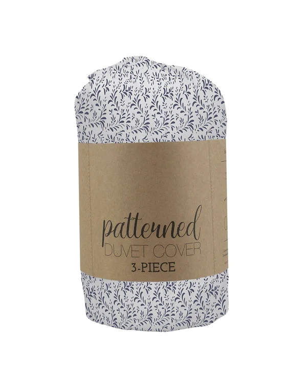 Simply Soft Duvet Cover Set Burst of Vines Patterned - Queen, Navy