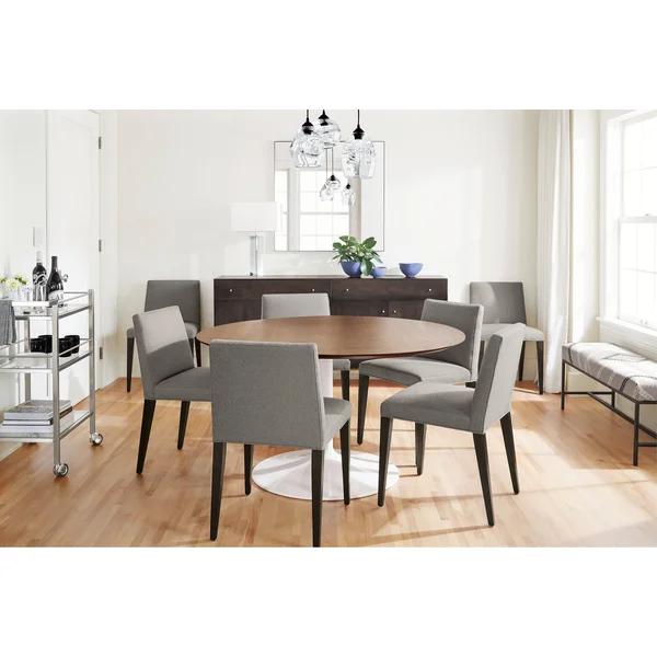 Room & Board, Modern Aria Round Table 27 Diameter in White, Marbled White Quartz Top w/ White Base