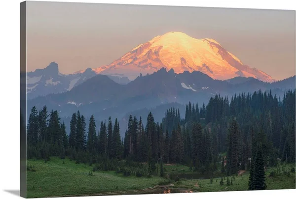 Mount Rainier Peak - Dawn, Upper Tipsoo Lake, Mount Rainier National Park, Washington, Canvas Wall Art, 48x32, Great Big Canva
