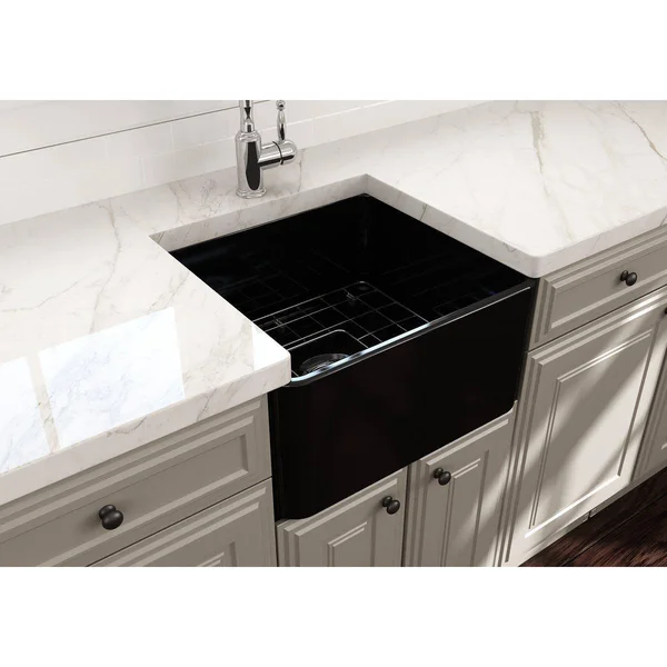 BOCCHI Classico 20x22 Farmhouse Apron Front Fireclay Single Bowl Kitchen Sink - Matte Black