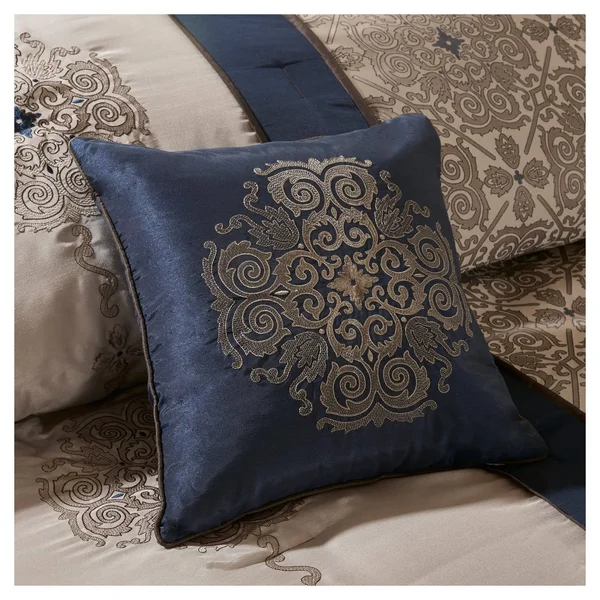 Madison Park - Donovan 7 Piece Jacquard Comforter Set - Navy - Queen
