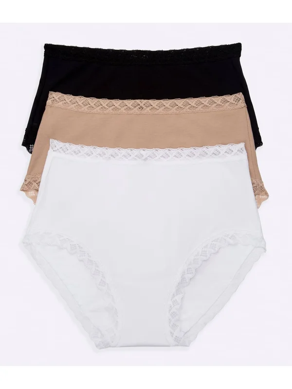 Natori Women's 3-Pack Bliss Cotton Full Briefs - Black Cafe White - Size XXL
