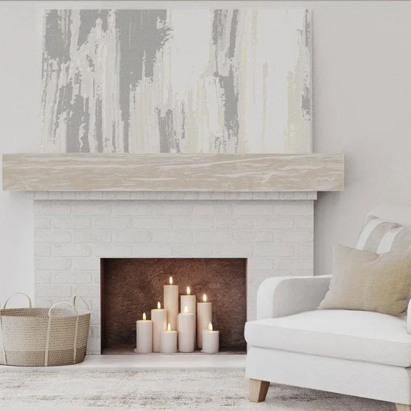 Ekena Millwork MANURW08X12X60WH 8x22H x 12x22D x 60x22W Riverwood Faux Wood Fireplace Mantel, White Washed