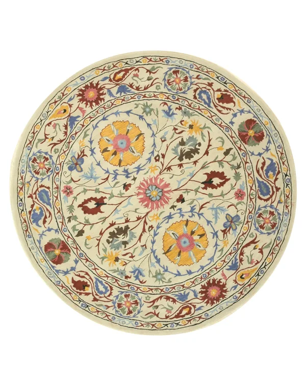 EORC Hand-Tufted Wool Ivory Transitional Floral Suzani Rug (7&9 Round)