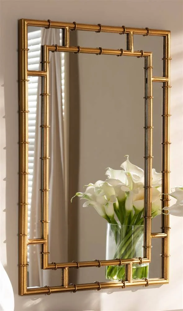 Baxton Studio Adra Gold Finished Bamboo Accent Wall Mirror
