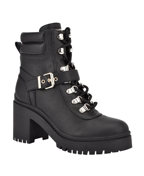 Guess Women's Canaly Lug Sole Block Heel Combat Boots - Black