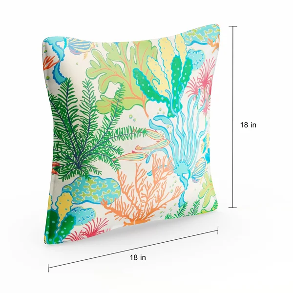 San Elijo Blue Green Indoor/ Outdoor Flange Square Pillows (Set of 2) by Havenside Home - 18 in H x 18 in W