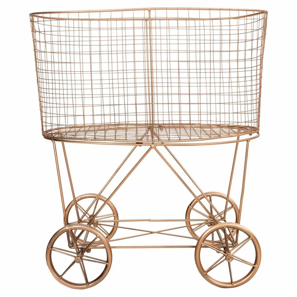 Creative Co-op Vintage Metal Laundry Basket with Wheels - Copper