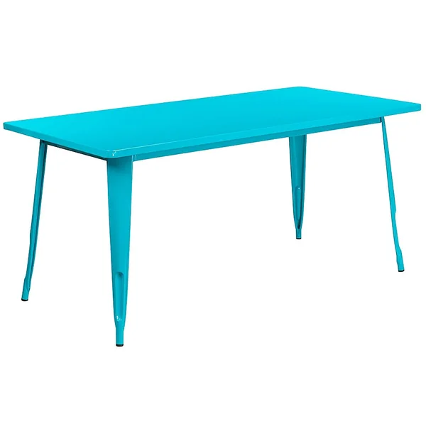 Flash Furniture Rectangular Metal Table in Crystal Teal-Blue Teal/Blue